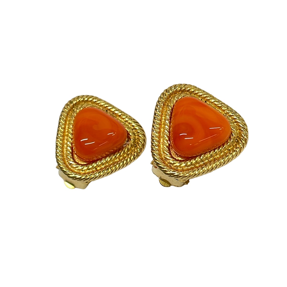 Chanel Clip On Earrings Gold Orange Hardware Color Stone